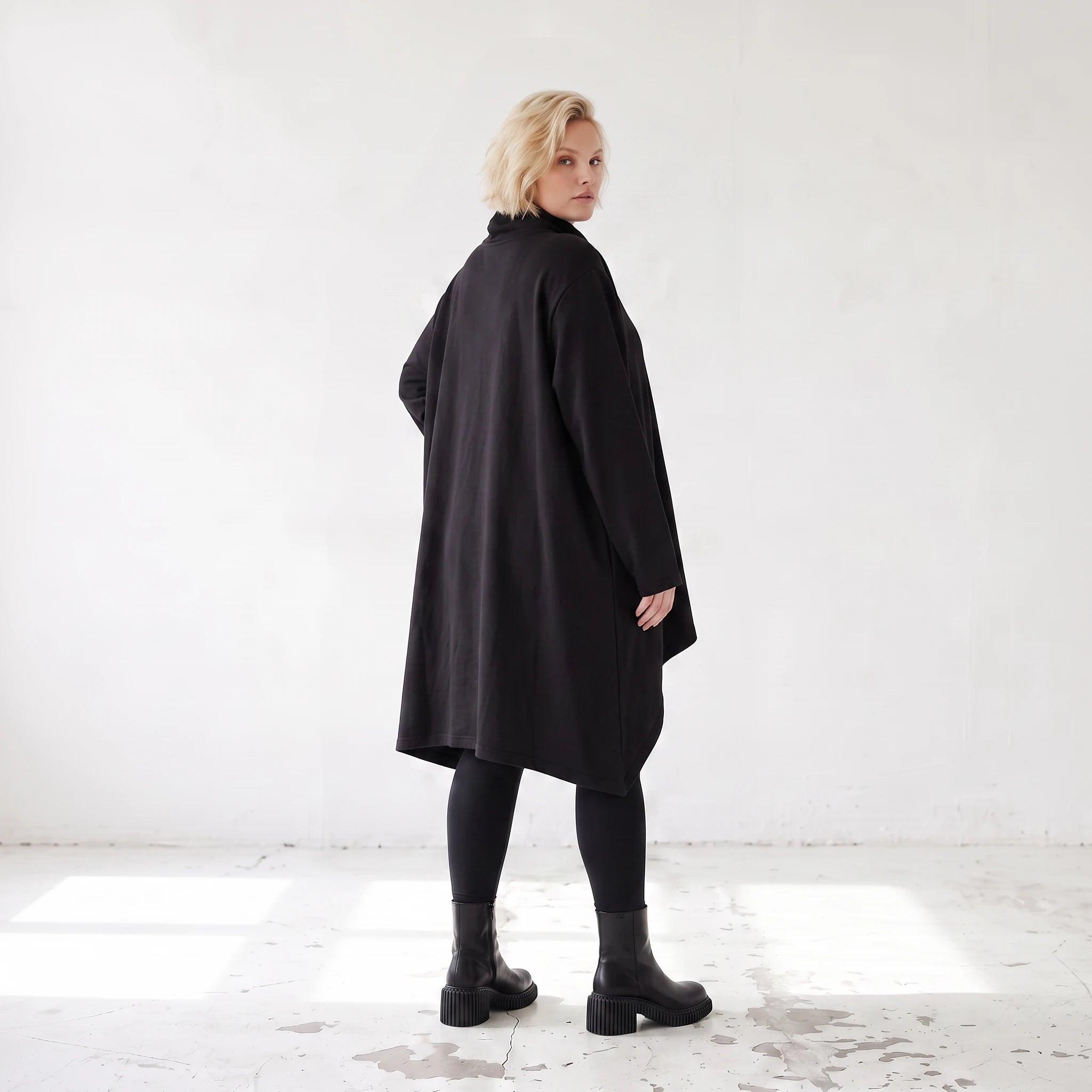 Damen Shirt Lagenlook Baumwolle Schwarz, Vokuhila, Langarm, Daumenloch, Oversize große Größen – Rafay