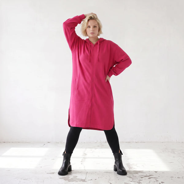 Kapuzenjacke aus reiner Baumwolle in zartem Pink mit geradem Schnitt aus French Terry