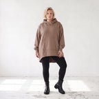 Damen Hoody Lagenlook Baumwolle Braun, gerundeter Schnitt, Kapuze, Oversize große Größen – Rafay