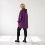 Damen Hoody Lagenlook Baumwolle Lila, gerundeter Schnitt, 7/8-Arm, Kängurutasche, Oversize große Größen – Rafay