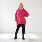Damen Hoody Lagenlook Baumwolle Pink, gerundeter Schnitt, Kängurutasche, Oversize große Größen – Rafay
