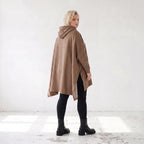 Damen Poncho Lagenlook Baumwolle Braun, kastiger Schnitt, Kapuze, Oversize große Größen – Rafay