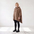 Damen Poncho Lagenlook Baumwolle Braun, kastiger Schnitt, Kapuze, Oversize große Größen – Rafay