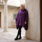 Damen Poncho Lagenlook Baumwolle Lila, kastiger Schnitt, Kapuze, Oversize große Größen – Rafay