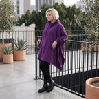 Damen Poncho Lagenlook Baumwolle Lila, kastiger Schnitt, Kapuze, Oversize große Größen – Rafay