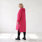 Damen Hoody Lagenlook Baumwolle Pink, gerader Schnitt, Langarm, Kapuze, Oversize große Größen – Rafay