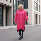 Damen Hoody Lagenlook Baumwolle Pink, gerader Schnitt, Langarm, Kapuze, Oversize große Größen – Rafay