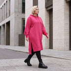 Damen Hoody Lagenlook Baumwolle Pink, gerader Schnitt, Langarm, Kapuze, Oversize große Größen – Rafay