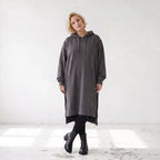Damen Hoody Lagenlook Baumwolle Dunkelgrau, gerader Schnitt, Kapuze, Oversize große Größen – Rafay
