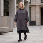 Damen Hoody Lagenlook Baumwolle Dunkelgrau, gerader Schnitt, Kapuze, Oversize große Größen – Rafay