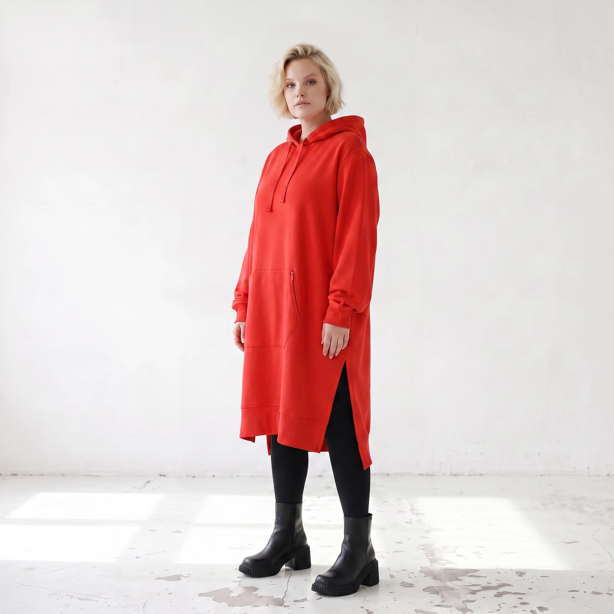 Damen Hoody Lagenlook Baumwolle Rot, gerader Schnitt, Kapuze, Oversize große Größen – Rafay