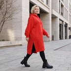 Damen Hoody Lagenlook Baumwolle Rot, gerader Schnitt, Kapuze, Oversize große Größen – Rafay