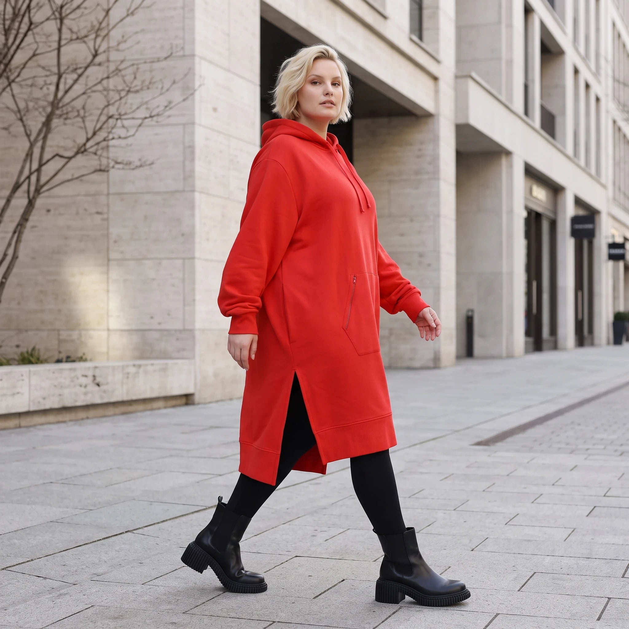 Damen Hoody Lagenlook Baumwolle Rot, gerader Schnitt, Kapuze, Oversize große Größen – Rafay