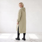 Damen Hoody Lagenlook Baumwolle Beige, gerader Schnitt, Langarm, Kapuze, Oversize große Größen – Rafay