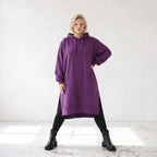 Damen Hoody Lagenlook Baumwolle Lila, gerader Schnitt, Langarm, Kapuze, Oversize große Größen – Rafay