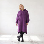 Damen Hoody Lagenlook Baumwolle Lila, gerader Schnitt, Langarm, Kapuze, Oversize große Größen – Rafay