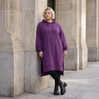 Damen Hoody Lagenlook Baumwolle Lila, gerader Schnitt, Langarm, Kapuze, Oversize große Größen – Rafay
