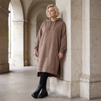 Damen Hoody Lagenlook Baumwolle Braun, gerader Schnitt, Langarm, Kapuze, Oversize große Größen – Rafay