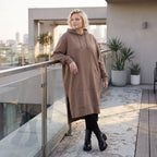 Damen Hoody Lagenlook Baumwolle Braun, gerader Schnitt, Langarm, Kapuze, Oversize große Größen – Rafay