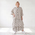 Damen Rock Lagenlook Viskose White/Schwarz, Ballonform, Punkte, Elastikbund, Oversize große Größen – AKH Premium