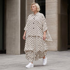 Damen Rock Lagenlook Viskose White/Schwarz, Ballonform, Punkte, Elastikbund, Oversize große Größen – AKH Premium