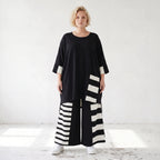 Damen Hose Lagenlook Rayon Schwarz/Weiß, Oversize große Größen – AKH Premium
