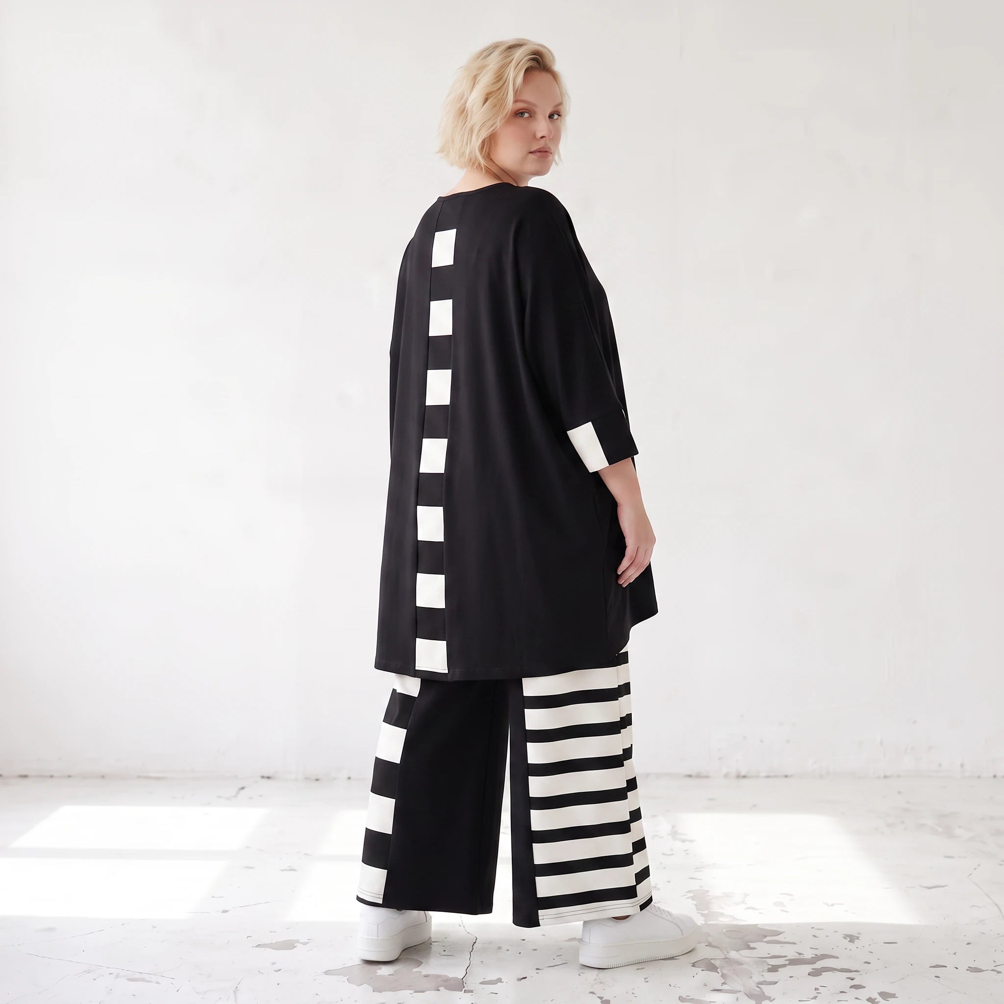 Damen Hose Lagenlook Rayon Schwarz/Weiß, Oversize große Größen – AKH Premium