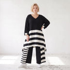 Damen Shirt Lagenlook Rayon Schwarz/Weiß, A-Linie, Oversize große Größen – AKH Premium