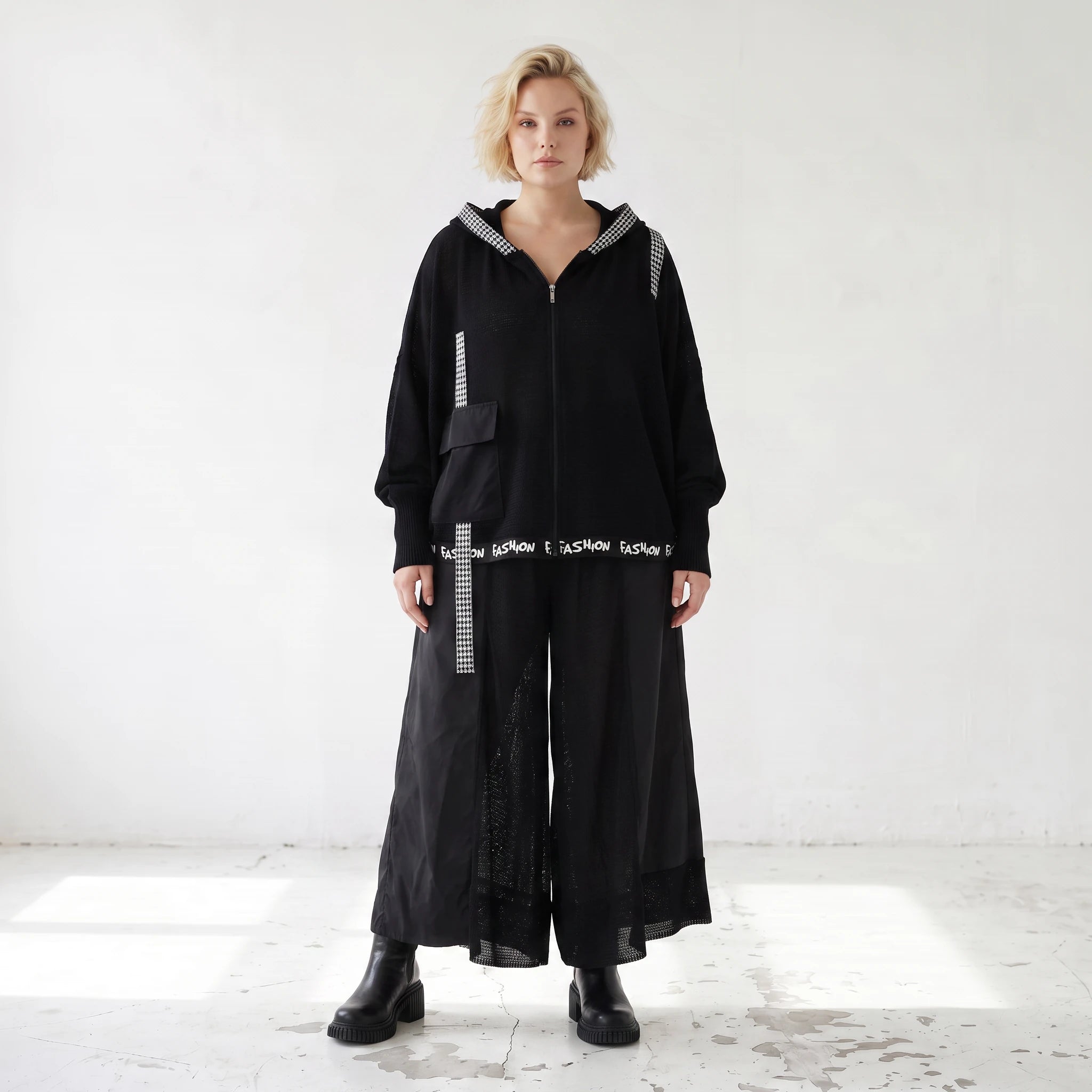 Damen Hose Lagenlook Baumwolle Schwarz, weites Bein, Oversize große Größen – AKH Premium