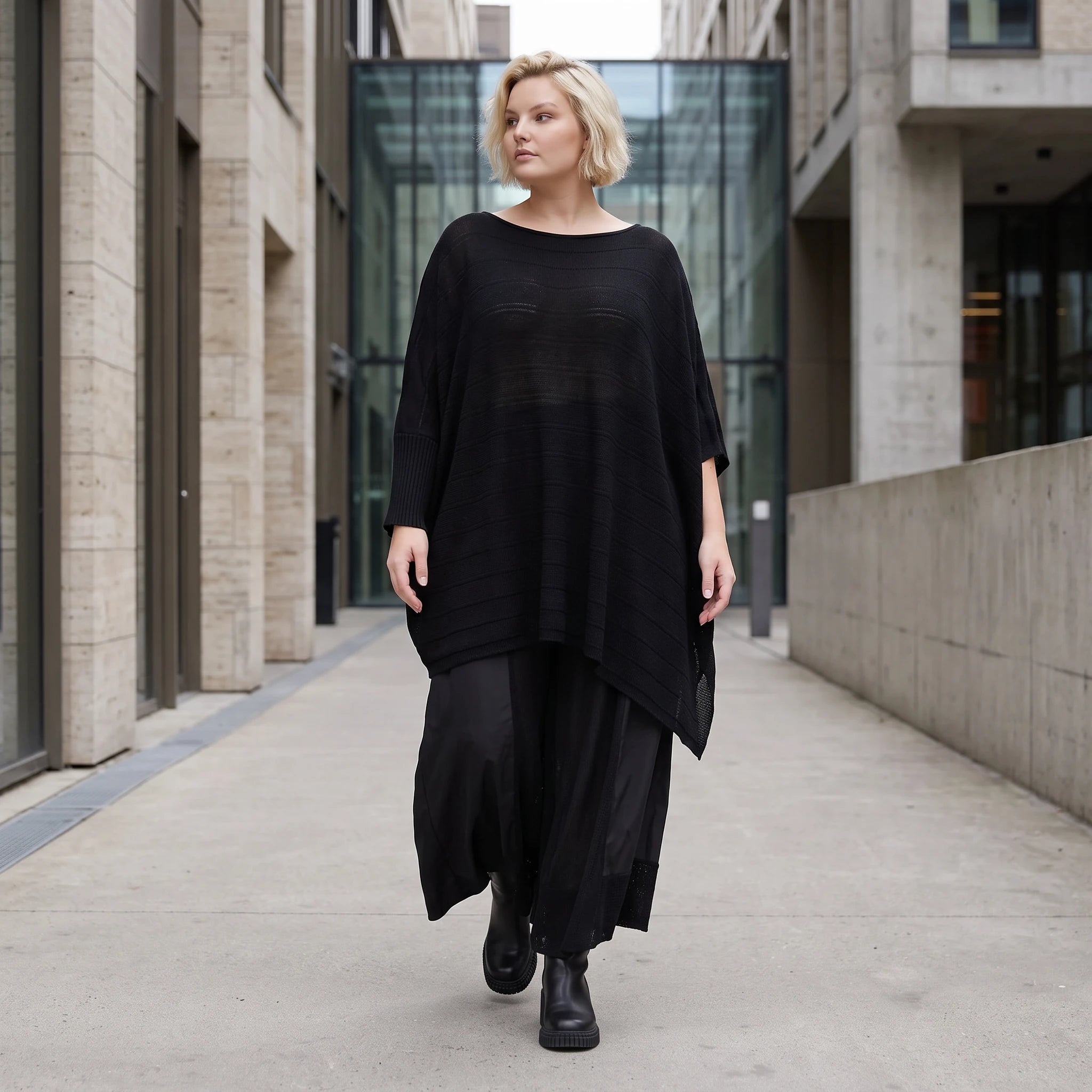 Damen Shirt Lagenlook Baumwolle Schwarz, asymmetrisch, U-Ausschnitt, Oversize große Größen – AKH Premium