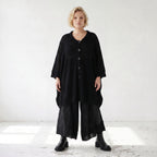 Damen Jacke Lagenlook Baumwolle Schwarz, gerader Schnitt, Langarm, Knopfleiste, Oversize große Größen – AKH Premium