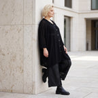 Damen Jacke Lagenlook Baumwolle Schwarz, gerader Schnitt, Langarm, Knopfleiste, Oversize große Größen – AKH Premium