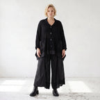 Damen Jacke Lagenlook Baumwolle Schwarz, A-Linie, Knopfleiste, Oversize große Größen – AKH Premium