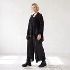 Damen Jacke Lagenlook Baumwolle Schwarz, A-Linie, Knopfleiste, Oversize große Größen – AKH Premium