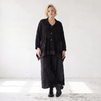Damen Jacke Lagenlook Baumwolle Schwarz, A-Linie, Knopfleiste, Oversize große Größen – AKH Premium
