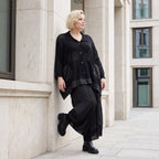 Damen Jacke Lagenlook Baumwolle Schwarz, A-Linie, Knopfleiste, Oversize große Größen – AKH Premium