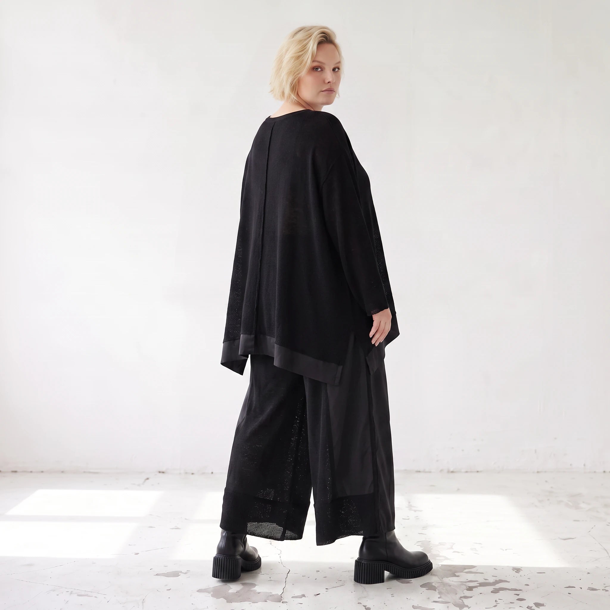 Damen Shirt Lagenlook Baumwolle Schwarz, A-Linie, Langarm, Oversize große Größen – AKH Premium