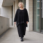 Damen Shirt Lagenlook Baumwolle Schwarz, A-Linie, Langarm, Oversize große Größen – AKH Premium