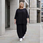 Damen Shirt Lagenlook Lyocell Schwarz, A-Linie, 3/4-Arm, Oversize große Größen – AKH Premium