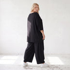 Damen Shirt Lagenlook Lyocell Schwarz, A-Linie, 3/4-Arm, Oversize große Größen – AKH Premium