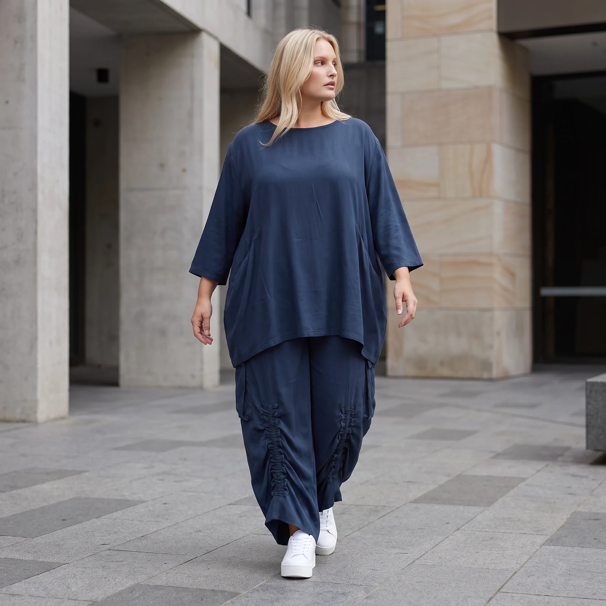 Damen Shirt Lagenlook Lyocell Petrol, A-Linie, 3/4-Arm, Oversize große Größen – AKH Premium