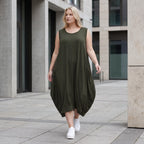 Damen Kleid Lagenlook Lyocell Khaki, Ballonschnitt, Flügeltaschen, Oversize große Größen – AKH Premium