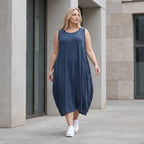 Damen Kleid Lagenlook Lyocell Petrol, Ballonschnitt, ärmellos, Flügeltaschen, Oversize große Größen – AKH Premium