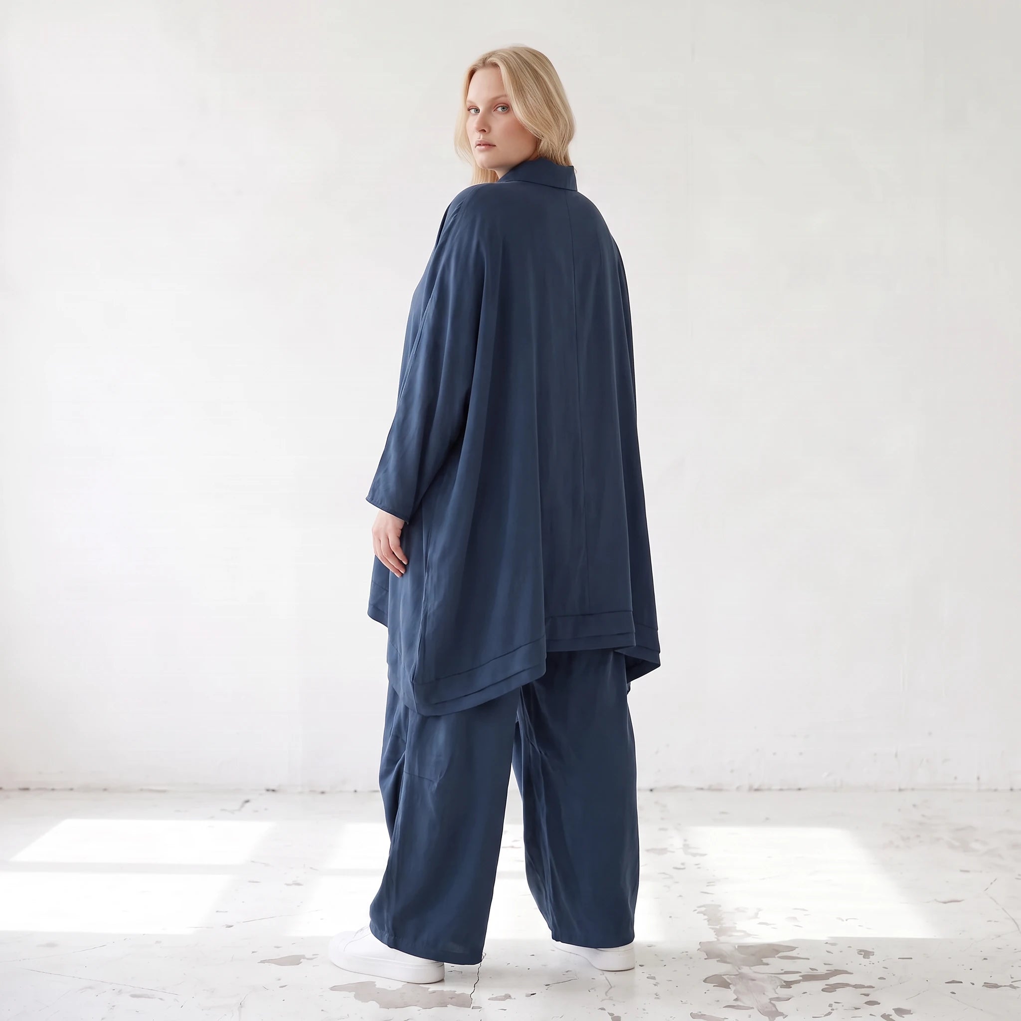Damen Bluse Lagenlook Lyocell Petrol, A-Linie, Knopfleiste, Oversize große Größen – AKH Premium