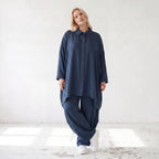 Damen Bluse Lagenlook Lyocell Petrol, A-Linie, Knopfleiste, Oversize große Größen – AKH Premium