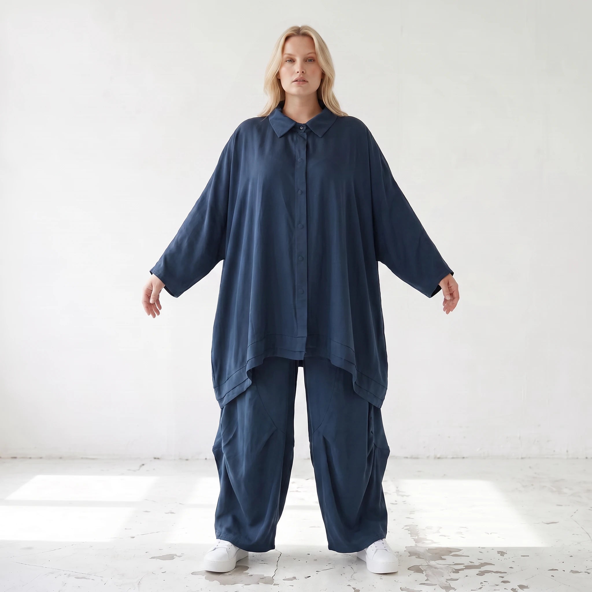 Damen Bluse Lagenlook Lyocell Petrol, A-Linie, Knopfleiste, Oversize große Größen – AKH Premium