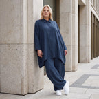 Damen Bluse Lagenlook Lyocell Petrol, A-Linie, Knopfleiste, Oversize große Größen – AKH Premium