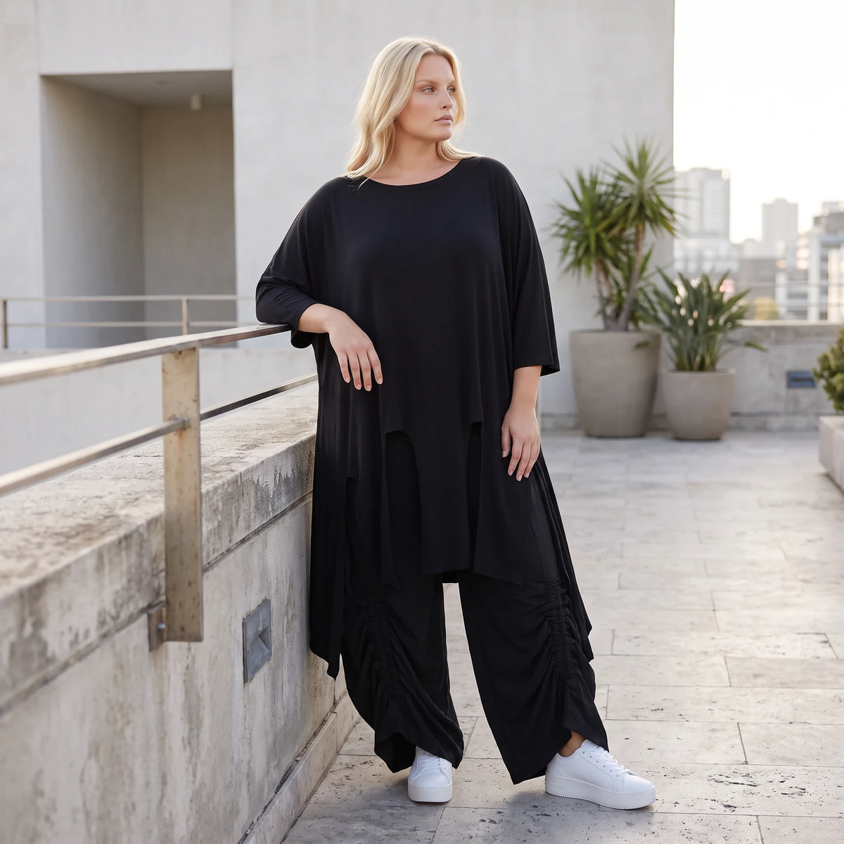 Damen Shirt Lagenlook Lyocell Schwarz, A-Linie, Oversize große Größen – AKH Premium