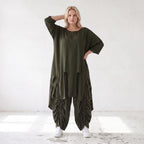 Damen Shirt Lagenlook Lyocell Khaki, A-Linie, Oversize große Größen – AKH Premium