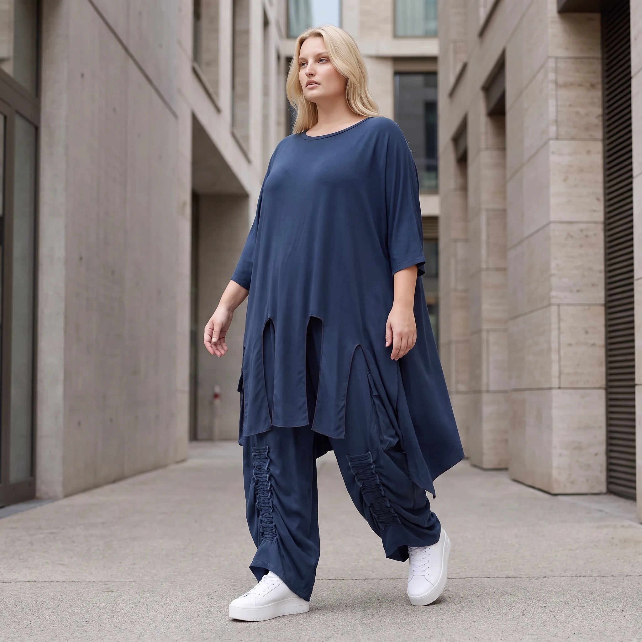 Damen Shirt Lagenlook Lyocell Petrol, A-Linie, Oversize große Größen – AKH Premium